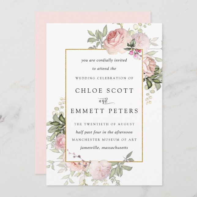 Blush Pink Rustic Floral Wedding Invitation (Front/Back)