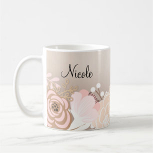 Blush Pink Rustic Glam Floral Flowers Personalized Coffee Mug