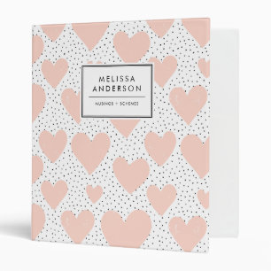 Blush Pink Rustic Hearts and Confetti Pattern 3 Ring Binder