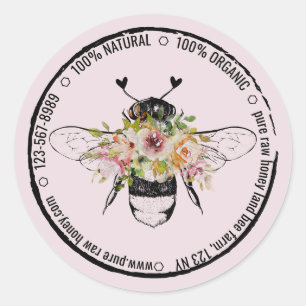 Blush Pink Rustic Stamp Ring Floral Honeybee Classic Round Sticker