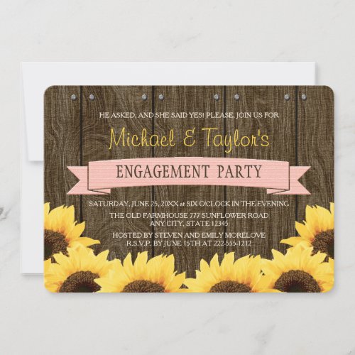 BLUSH PINK RUSTIC SUNFLOWER ENGAGEMENT PARTY INVITATION