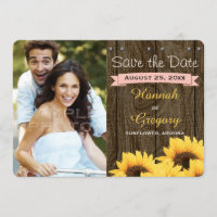BLUSH PINK RUSTIC SUNFLOWER SAVE THE DATE CARD