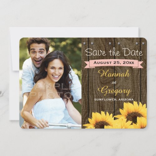 BLUSH PINK RUSTIC SUNFLOWER SAVE THE DATE CARD