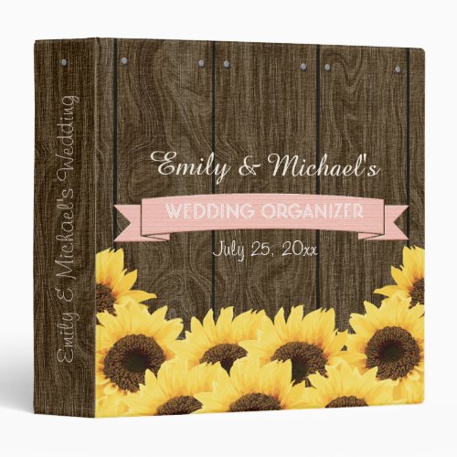 BLUSH PINK RUSTIC SUNFLOWER WEDDING ORGANIZER BINDER