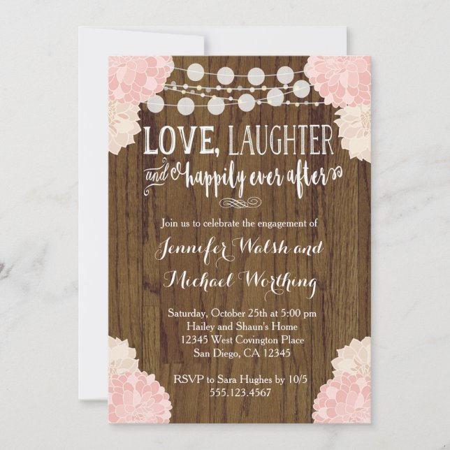 Blush Pink Rustic Wood Engagement Party Invitation (Front)