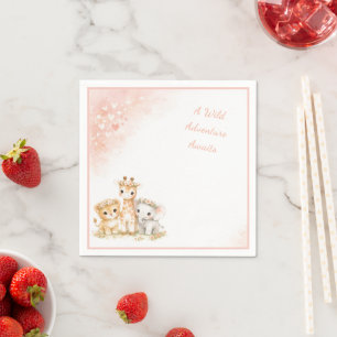 Blush Pink Safari Lion Elephant Giraffe Kids Napkins