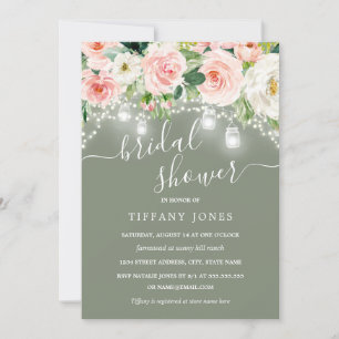 Blush Pink Sage Floral Lights Bridal Shower Invitation
