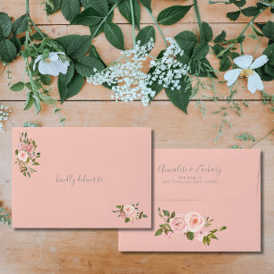 Blush Pink Sage Floral Wedding Address Envelope