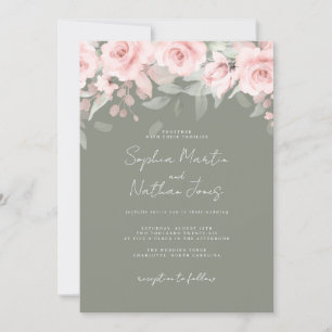 Blush Pink Sage Floral Wedding Invitation