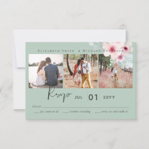Blush Pink Sage Floral Wedding RSVP Budget