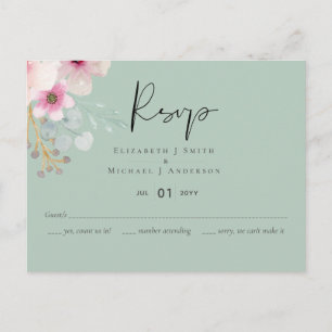 Blush Pink Sage Floral Wedding RSVP Budget Postcard
