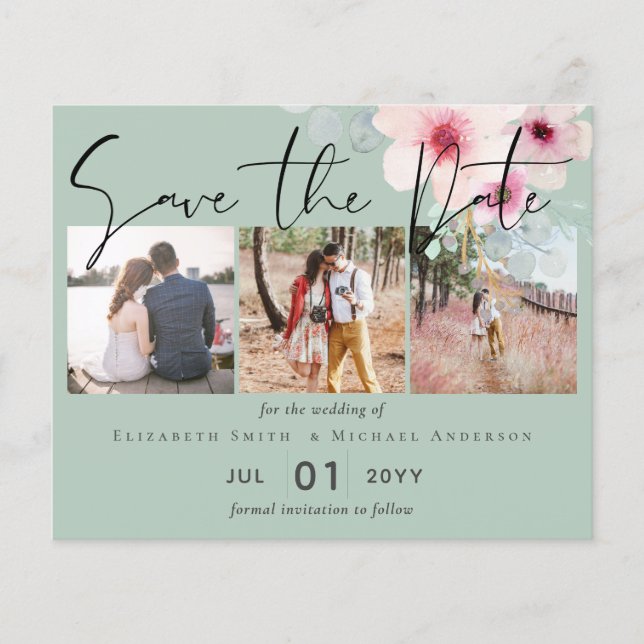 Blush Pink Sage Floral Wedding Save the Dates (Front)