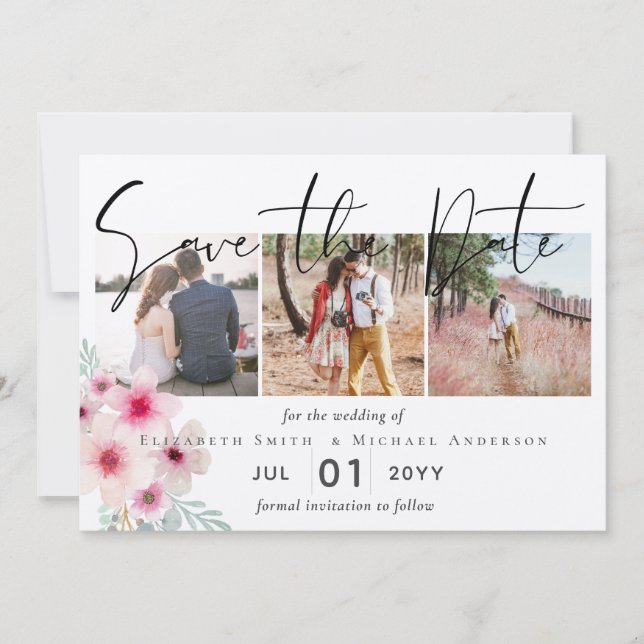 Blush Pink Sage Floral Wedding Save the Dates (Front)