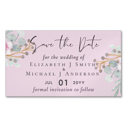 Blush Pink Sage Floral Wedding Save the Dates Business Card Magnet
