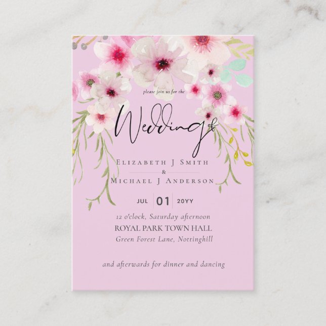 Blush Pink Sage Floral Wedding Script Budget Business Card (Front)