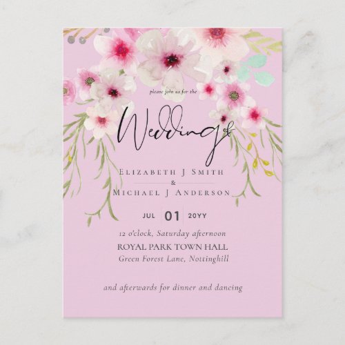 Blush Pink Sage Floral Wedding Script Budget Postcard