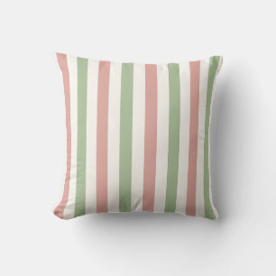Blush Pink, Sage Green and White Vertical Stripe Throw Pillow