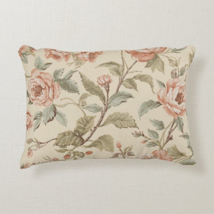 Blush Pink Sage Green Beige Shabby Chic Floral Accent Pillow