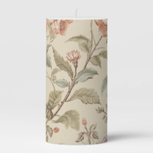 Blush Pink Sage Green Beige Shabby Chic Floral Pillar Candle