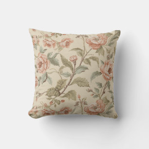 Blush Pink Sage Green Beige Shabby Chic Floral Throw Pillow
