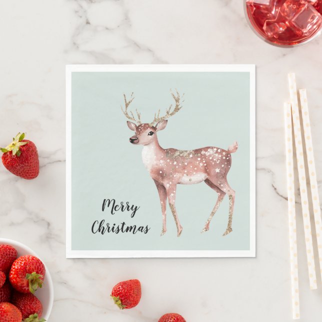 Blush  Pink Sage Green Christmas Deer Napkins (Insitu)