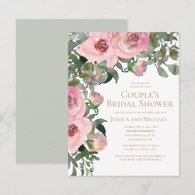 Blush Pink Sage Green Couple's Bridal Shower Invitation (Front/Back)
