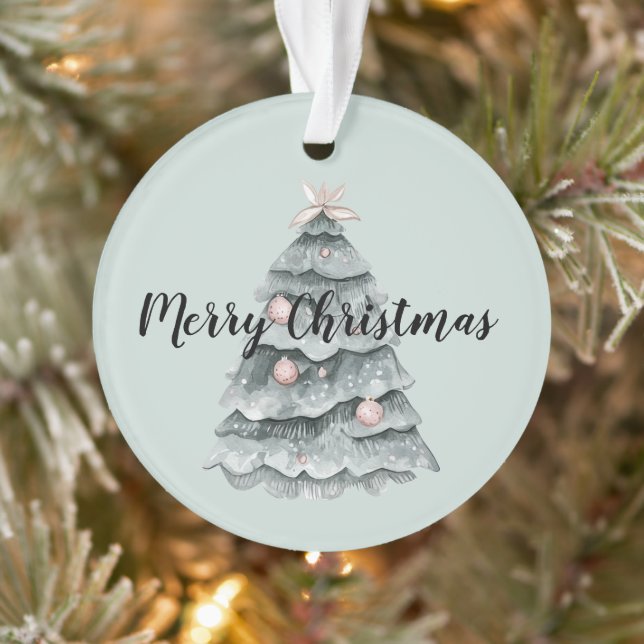 Blush  Pink Sage Green Deer Christmas Tree  Ornament (Tree)