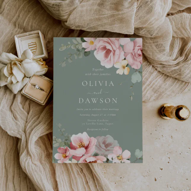 Blush Pink And Sage Green Elegance Wedding Invitation Zazzle