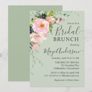 Blush Pink & Sage Green Floral Bridal Brunch Invitation