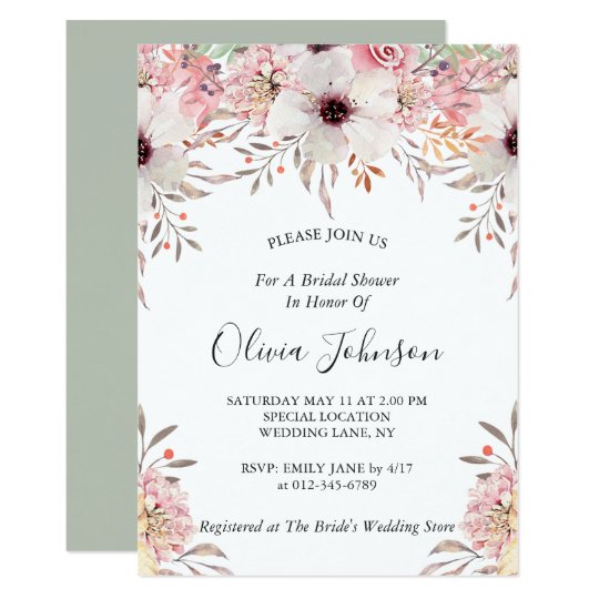 Blush Pink Sage Green Floral Garden Bridal Shower Invitation | Zazzle.com