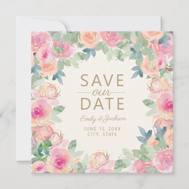 Blush Pink Sage Green Floral Greenery Save Date Save The Date (Front)