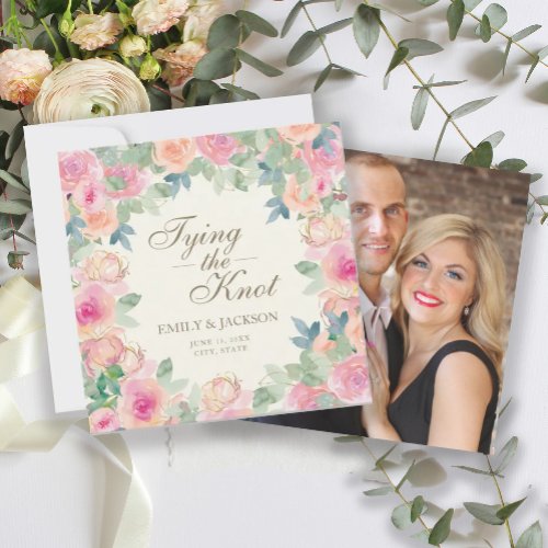 Blush Pink Sage Green Floral Greenery Tying Knot Save The Date