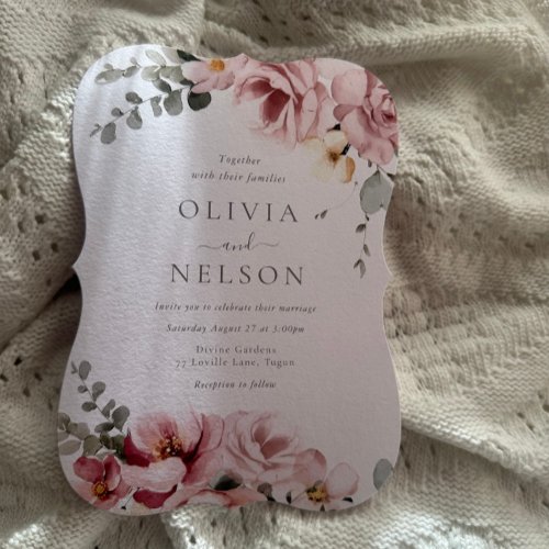 Blush Pink  Sage Green Floral Wedding Invitation