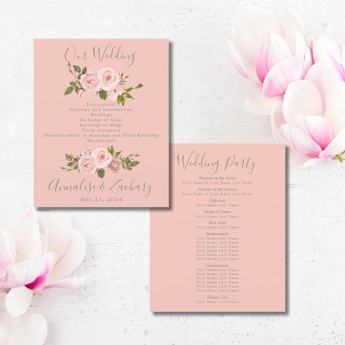 Blush Pink  Sage Green Floral Wedding Program