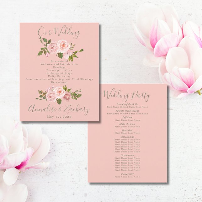 Blush Pink & Sage Green Floral Wedding Program (Creator Uploaded)
