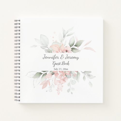 Blush Pink Sage Green Watercolor Roses Guest Book