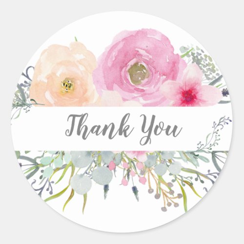 Blush Pink Sage Thank You Stickers BOHO Floral