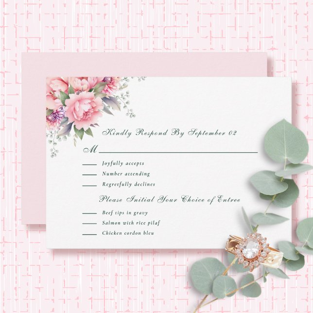 Blush Pink Sage Watercolor Floral Menu RSVP  (Creator Uploaded)