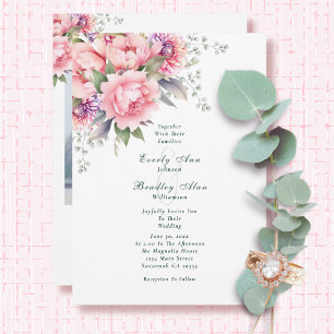 Blush Pink Sage Watercolor Floral Photo Wedding Invitation