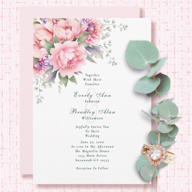 Blush Pink Sage Watercolor Floral Script Wedding   Invitation (Creator Uploaded)