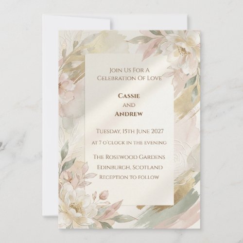 Blush Pink Sage Watercolor Floral Wedding Invitation
