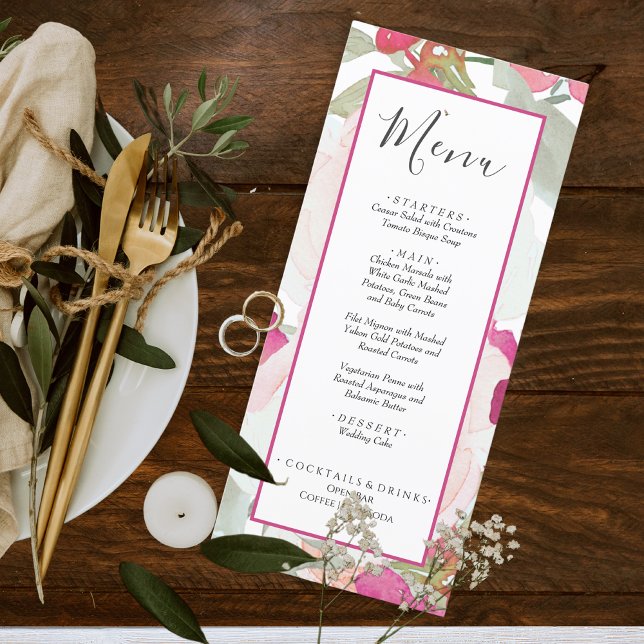 Blush Pink Sage Watercolor Floral Wedding  Menu (Creator Uploaded)