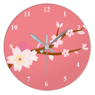 OREZI Non Ticking Silent Wall Clock,White Sakura Flower Blossom Watercolor Decor Clock for Gift Home Office Kitchen Nursery Living Room Bedroom