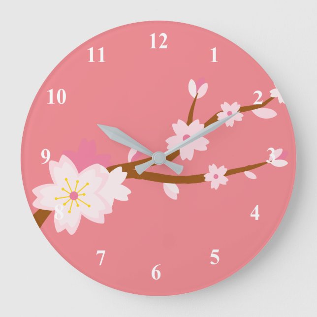 Blush pink Sakura CHerry Blossom Japanese Large Clock (Front)