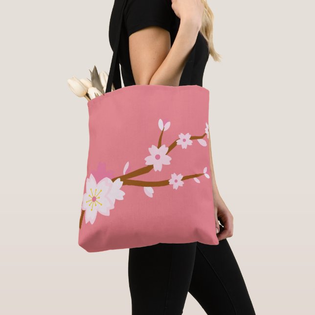 Blush pink Sakura CHerry Blossom Japanese Tote Bag (Close Up)