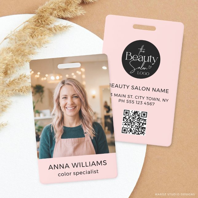 Blush Pink Salon Photo Name ID Badge (Customize and choose attachment.)