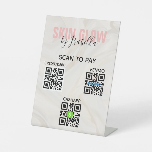 Blush Pink Salon QR Code Scan to Pay Pedestal Sign (Front)