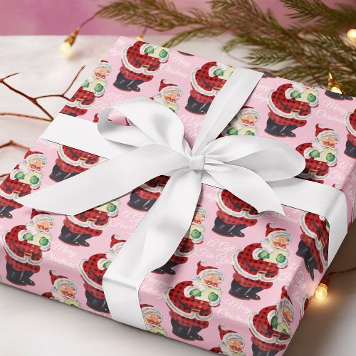 Blush Pink Santa Claus Vintage Old Style Christmas Wrapping Paper