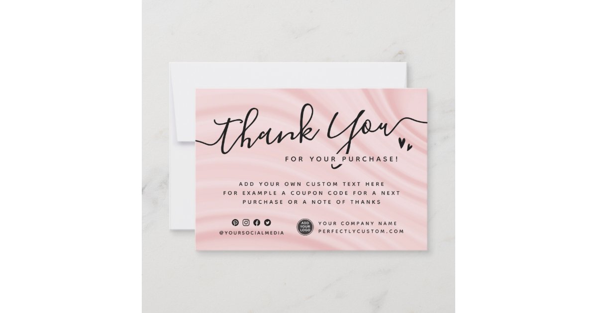 Blush pink satin agate custom logo thank you note | Zazzle