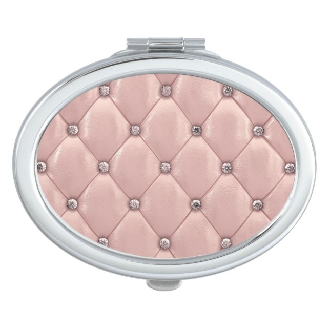 Blush Pink Satin Elegant Chic Metallic Compact Mirror (Front)